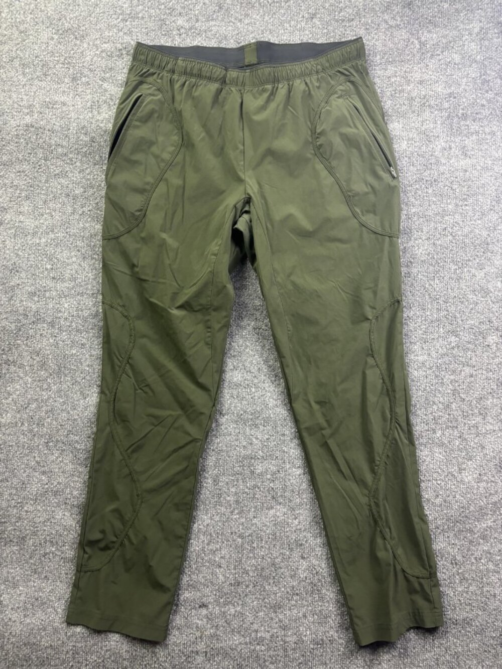 Paskho Jogger Pants Mens 2XL 38x30 Green Woven Elastic Waist Zip Pockets Stretch